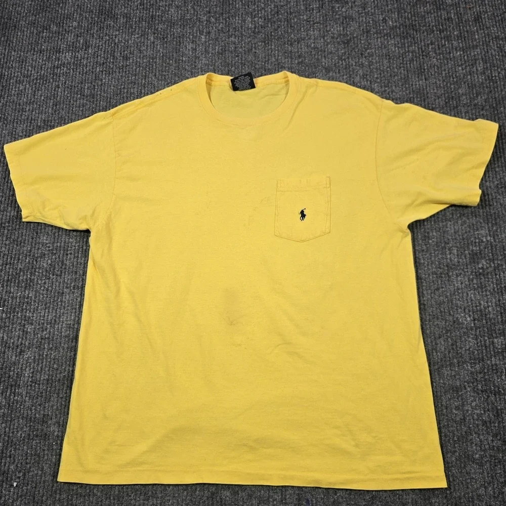 Vintage Polo By Ralph Lauren‎ Shirt Mens Large Yellow Pocket Pony Tee Made USA